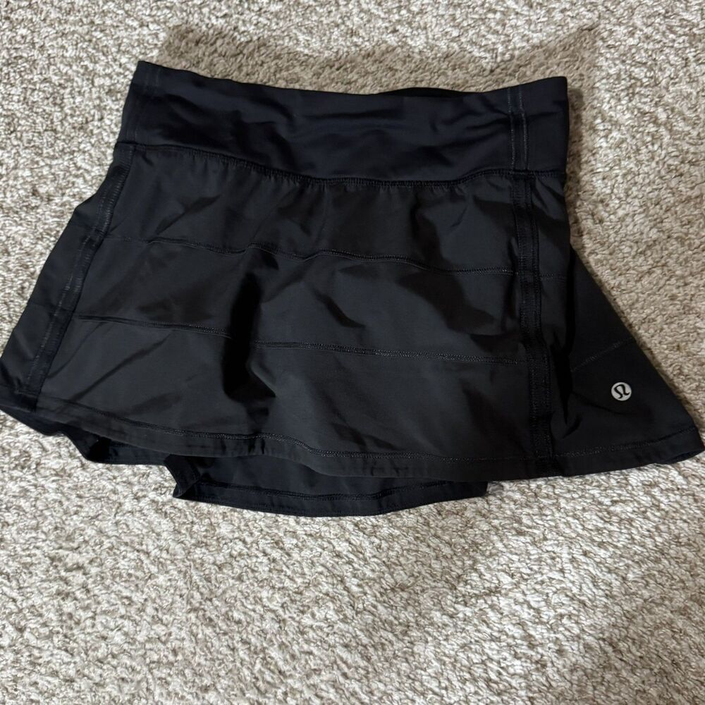 Lululemon Pleated Running Skirt Black Built In Liner Zip Pocket Womens Skort